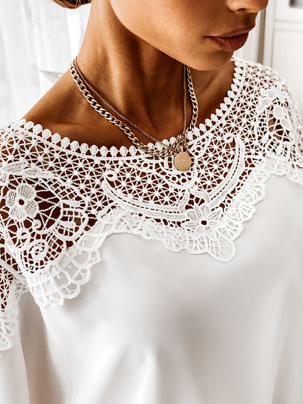 Long Sleeves Loose Solid Color Split-Joint Round-Neck Blouses&Shirts Tops