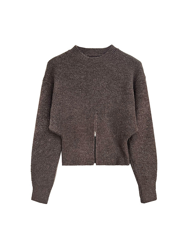 Long Sleeves Loose Solid Color Zipper Mock Neck Pullovers Sweater Tops