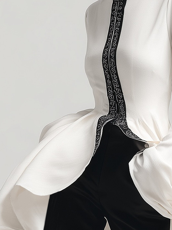 Flared Sleeves High-Low Falbala Stand Collar Blouses&Shirts Tops