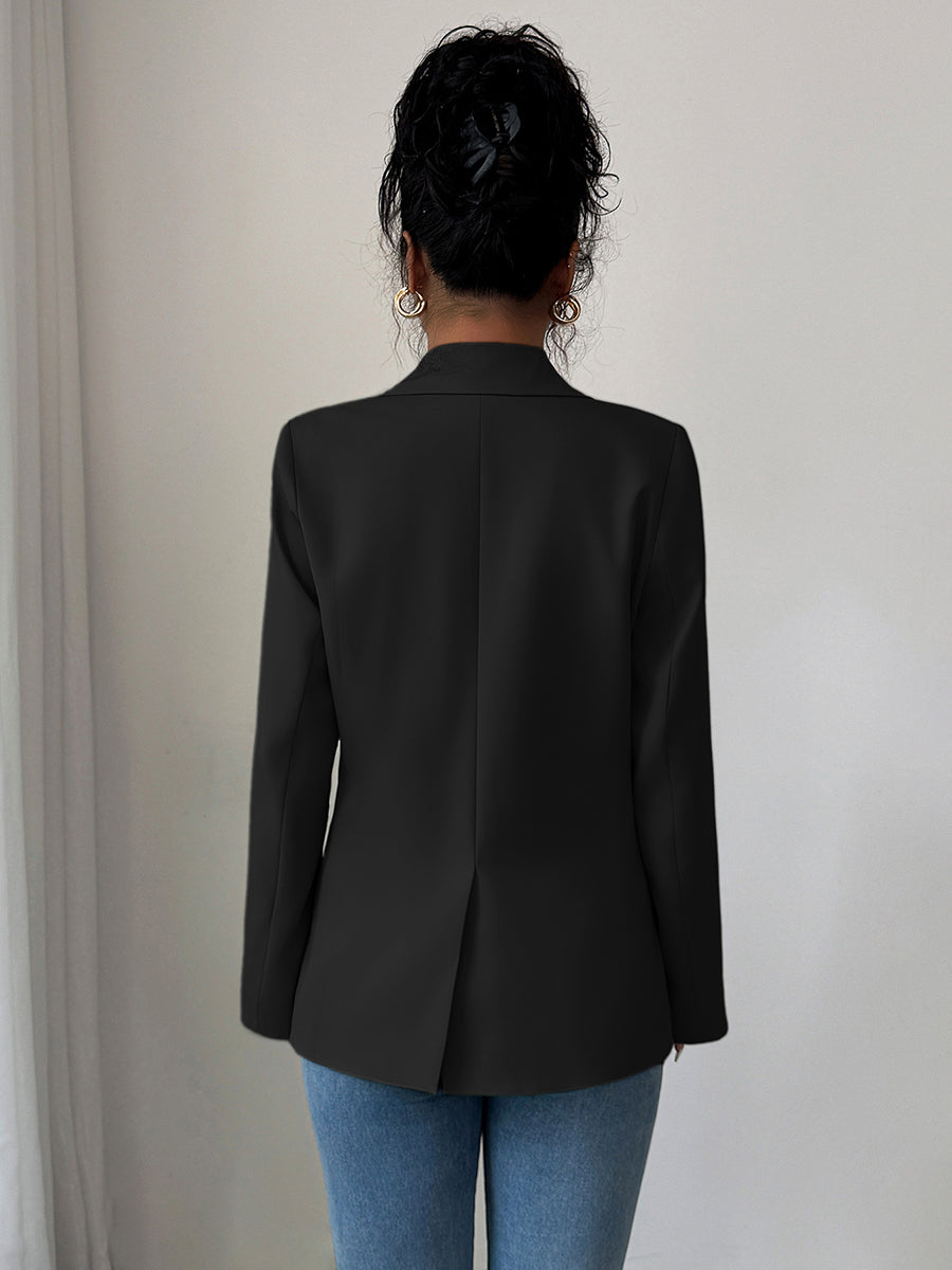 Long Sleeves Loose Buttoned Pockets Solid Color Notched Collar Blazer Outerwear