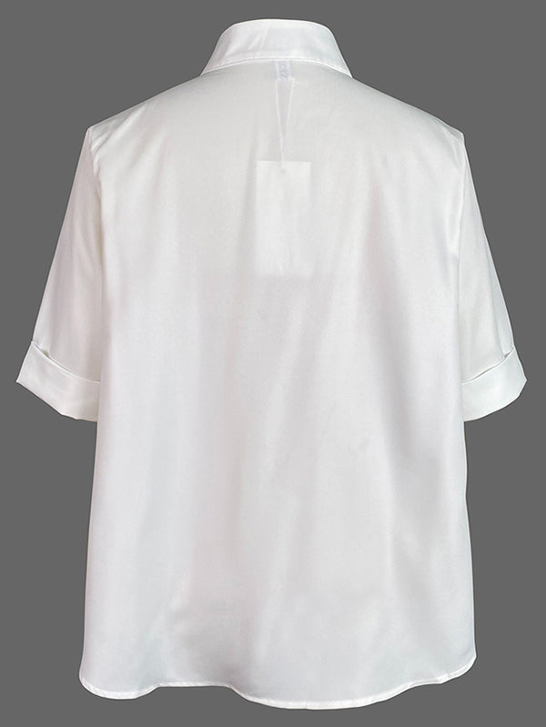 A-Line Half Sleeves Buttoned Contrast Color Pockets Mock Neck Blouses&Shirts Tops