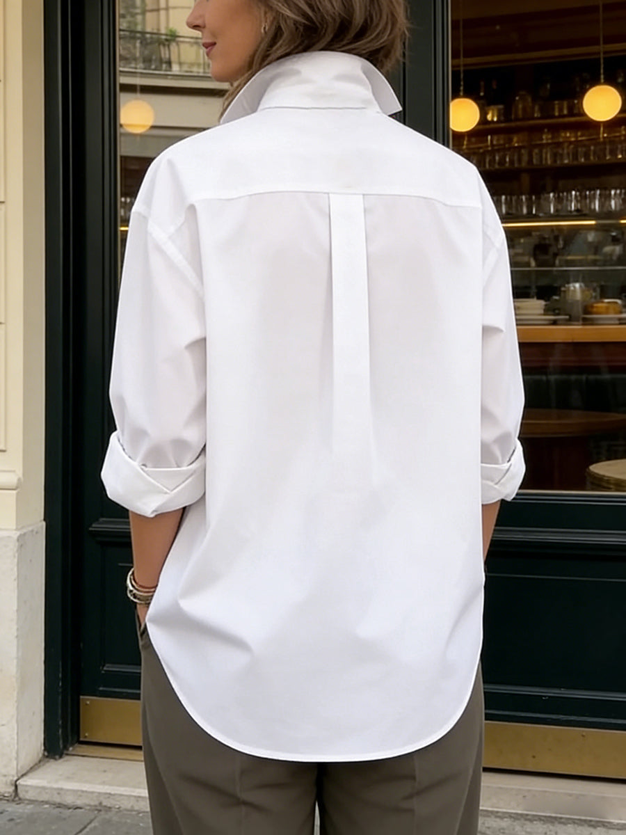 Long Sleeves Loose Buttoned Solid Color Split-Joint Lapel Blouses&Shirts Tops