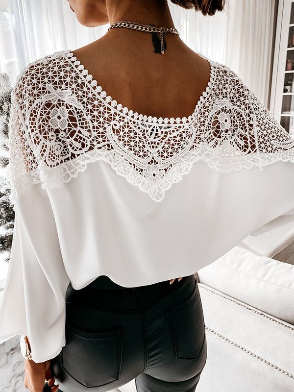 Long Sleeves Loose Solid Color Split-Joint Round-Neck Blouses&Shirts Tops