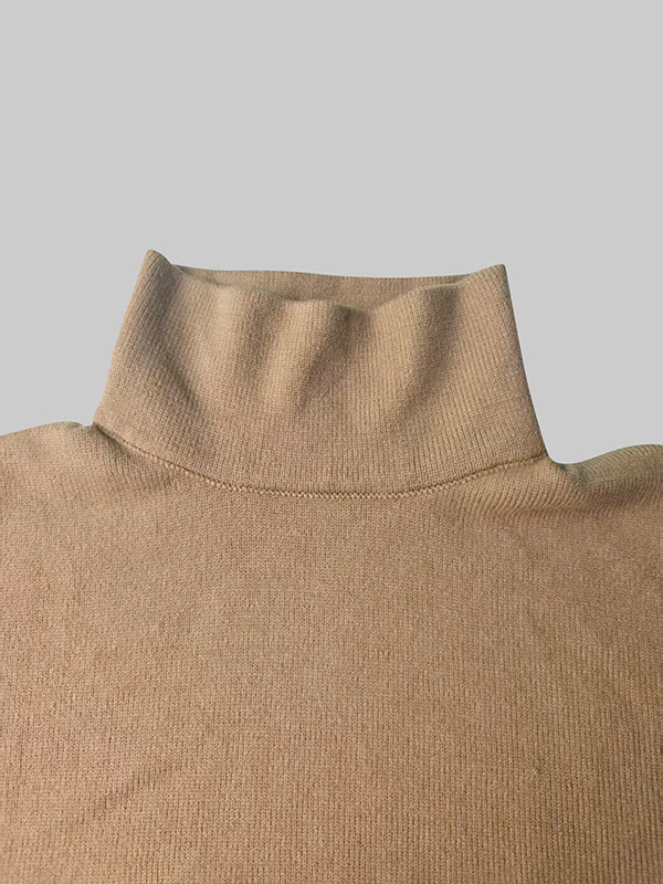Long Sleeves Loose Solid Color High Neck Midi Dresses Sweater Dresses