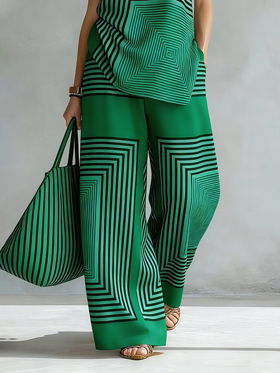 Loose Wide Leg Contrast Color Pockets Pants Trousers