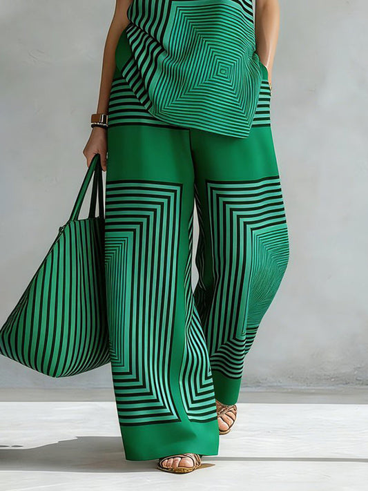 Loose Wide Leg Contrast Color Pockets Pants Trousers