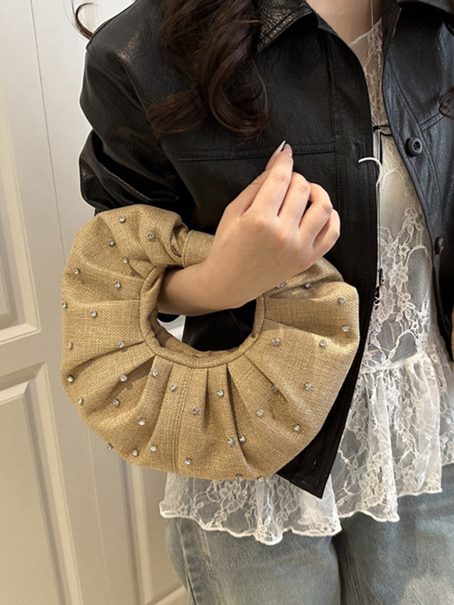 Geometric Pleated Rhine Stones Evening Bags & Clutches