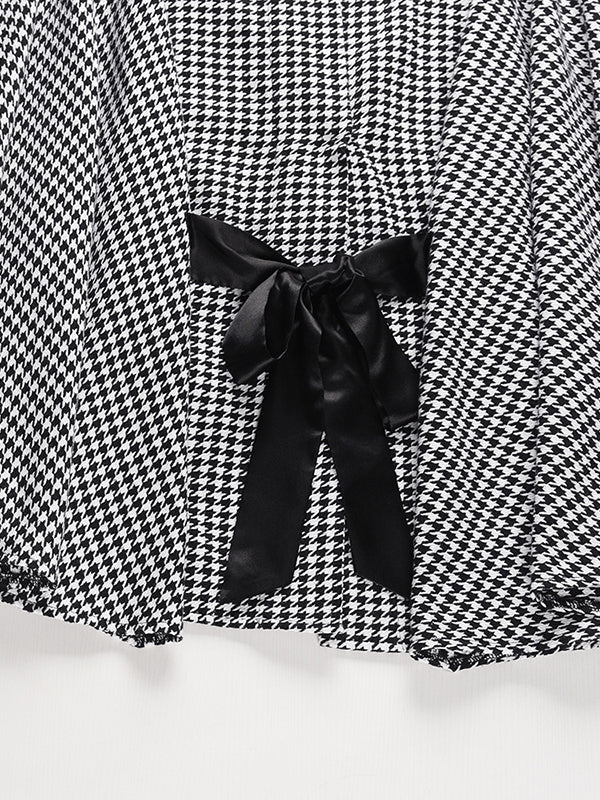 Batwing Sleeves Long Sleeves Houndstooth Tied Waist Stand Collar Cape Outerwear