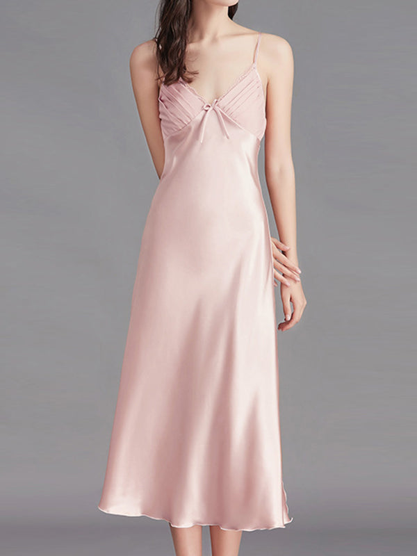 Loose Sleeveless Solid Color Spaghetti-Neck Babydolls Nightdress Pajama