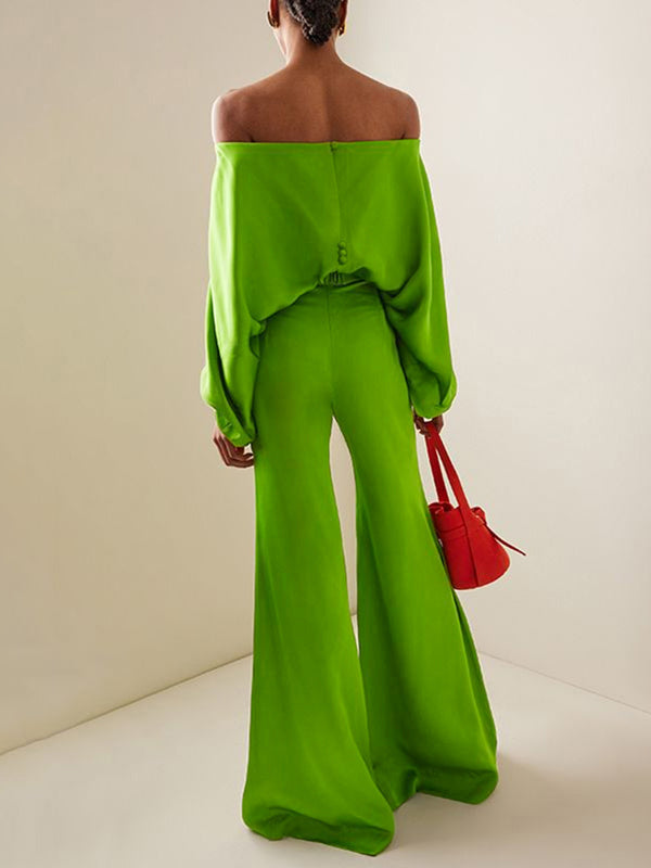 Batwing Sleeves Loose Solid Color Split-Joint Off-The-Shoulder Blouses