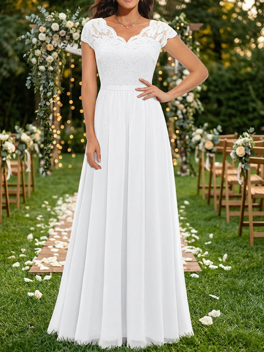 A-Line High Waisted Pleated See-Through Solid Color Split-Joint V-Neck Maxi Dresses
