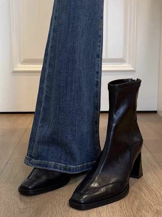 Split-Joint Square-Toe Zipper Boots