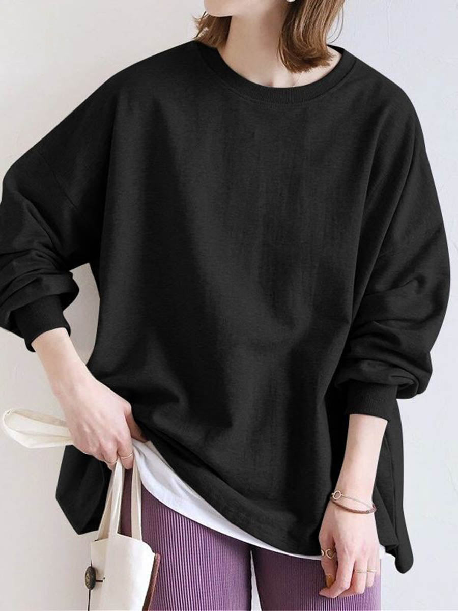 Long Sleeves Loose Solid Color Sweatshirt Tops