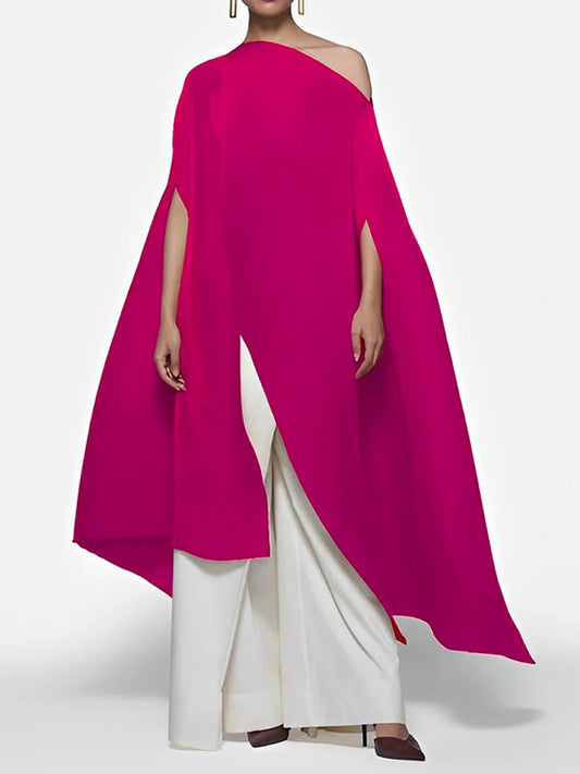 Batwing Sleeves Loose Solid Color Split-front Off-the-shoulder Blouses&shirts Tops
