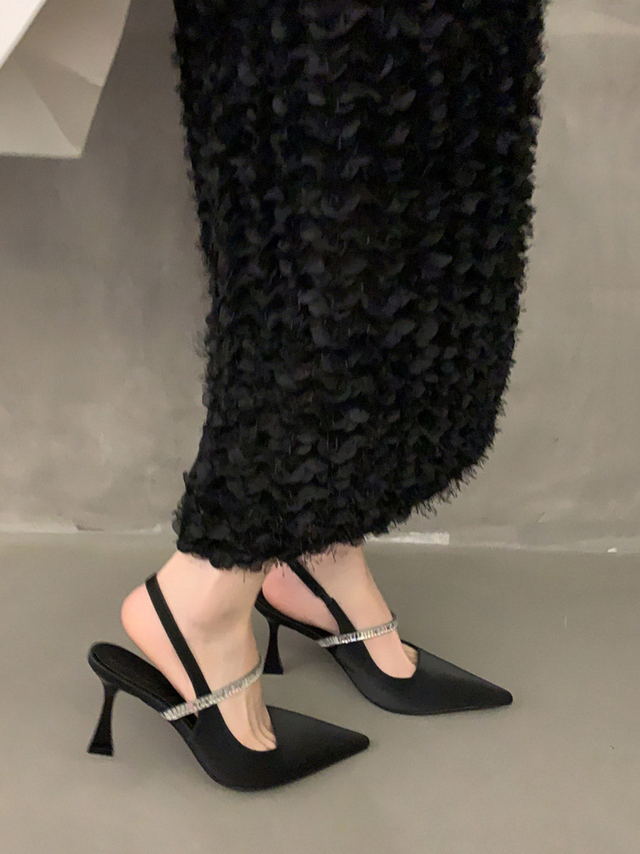 Belted Pointed-Toe Shiny Pumps