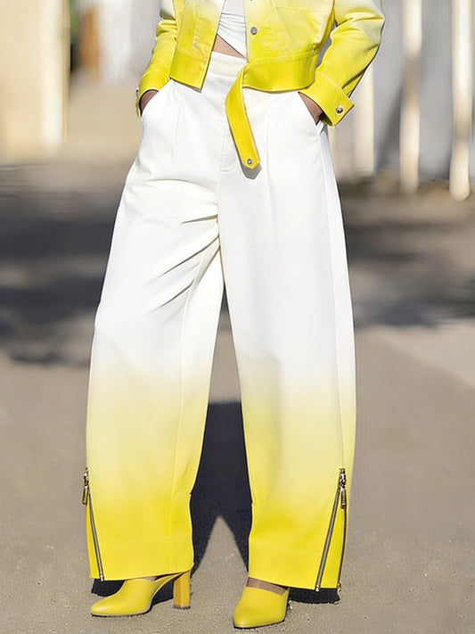 Wide Leg Gradient Pockets Zipper Pants Trousers