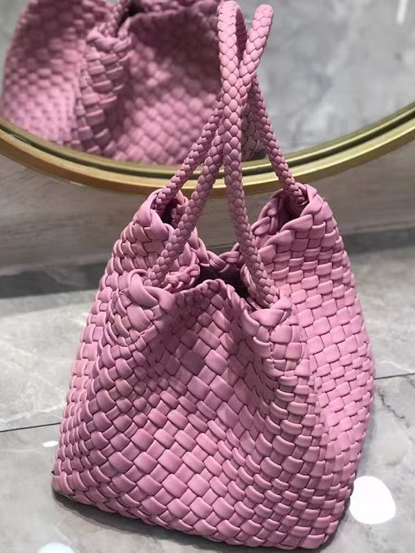 Solid Color Split-Joint Woven Bags Handbags
