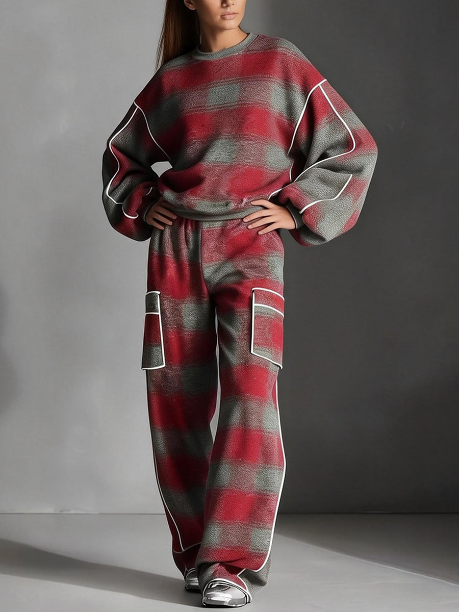 Loose Wide Leg Contrast Color Line Pockets Split-Joint Striped Pants