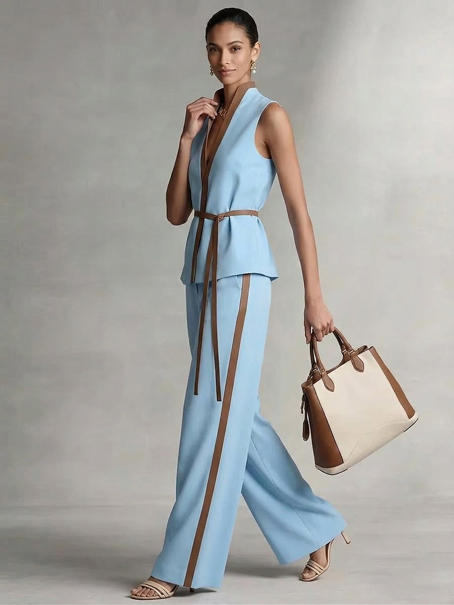 Loose Wide Leg Contrast Color Pockets Pants Trousers