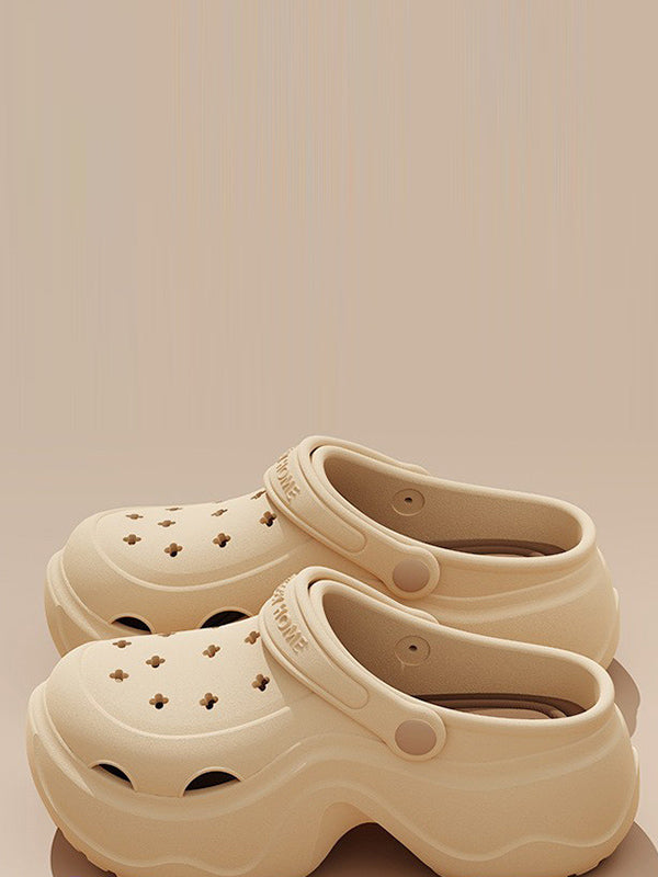 Hollow Round Cut Crocs Platform Shoes Sandals