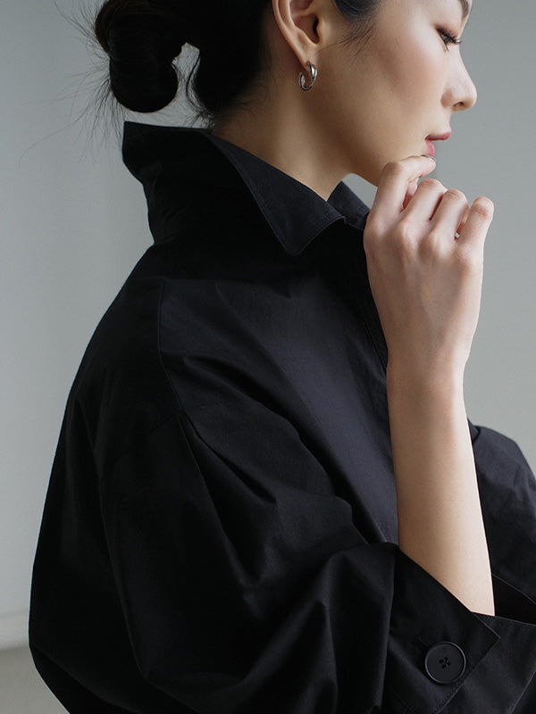 Long Sleeves Loose Buttoned Solid Color Lapel Midi Dresses