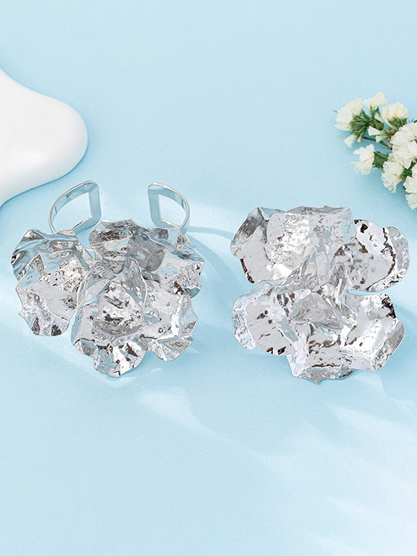 Flower Shape Geometric Shiny Bracelet + Rings Accessories