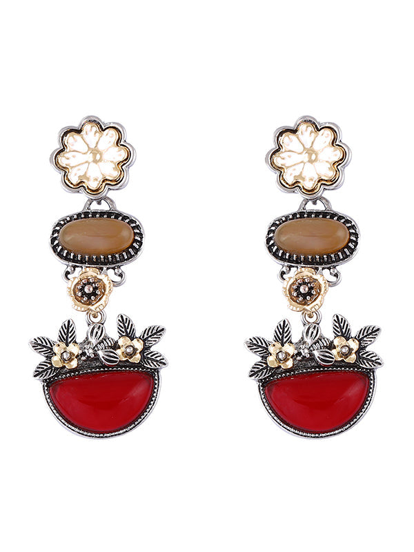 Chains Flower Shape Rhinestone Shiny Earrings Accessories