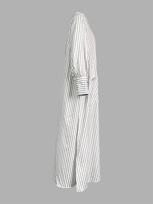 Long Sleeves Loose Buttoned Split-Side Striped Lapel Maxi Dresses Shirt Dress