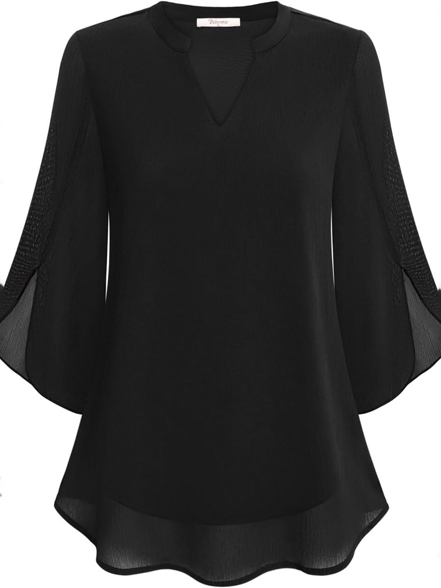 Half Sleeves Loose Solid Color V-Neck Blouses&Shirts Tops