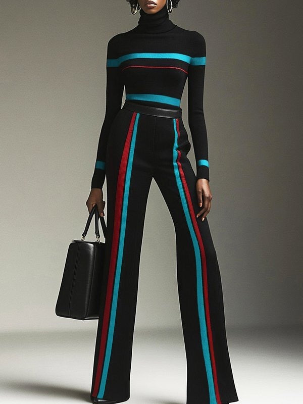 High Waisted Contrast Color Striped Pants Trousers