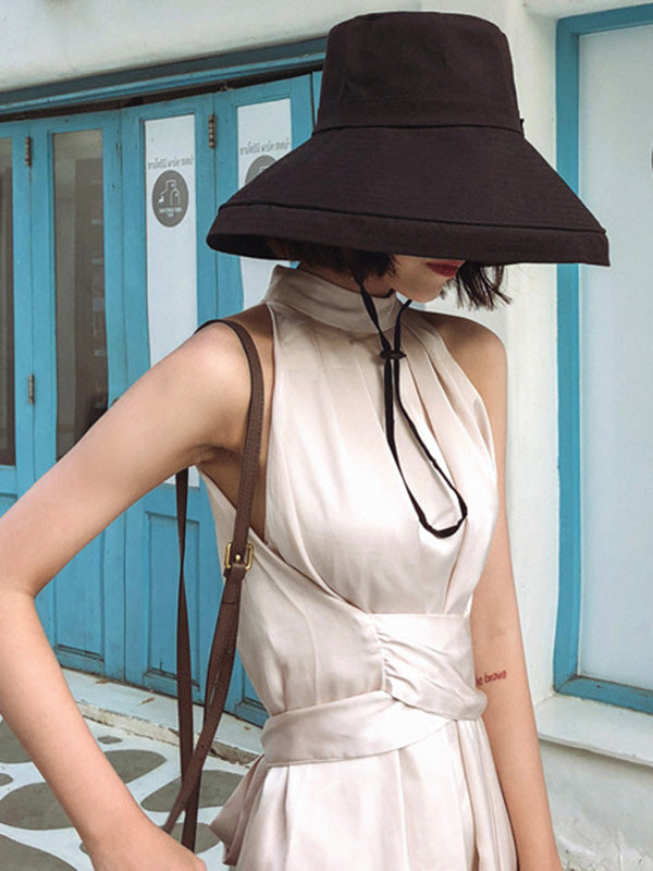 Casual Solid Sun-Protection Large Wide Brim Bucket Hat