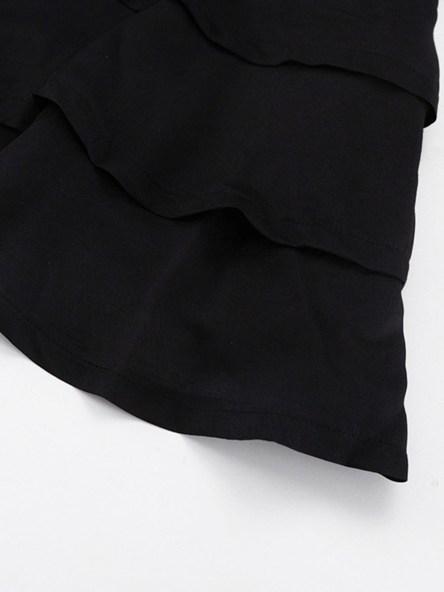 Bodycon Elasticated Waist Belted Buttoned Layered Solid Color Split-Joint Mini Dresses Shirt Dress