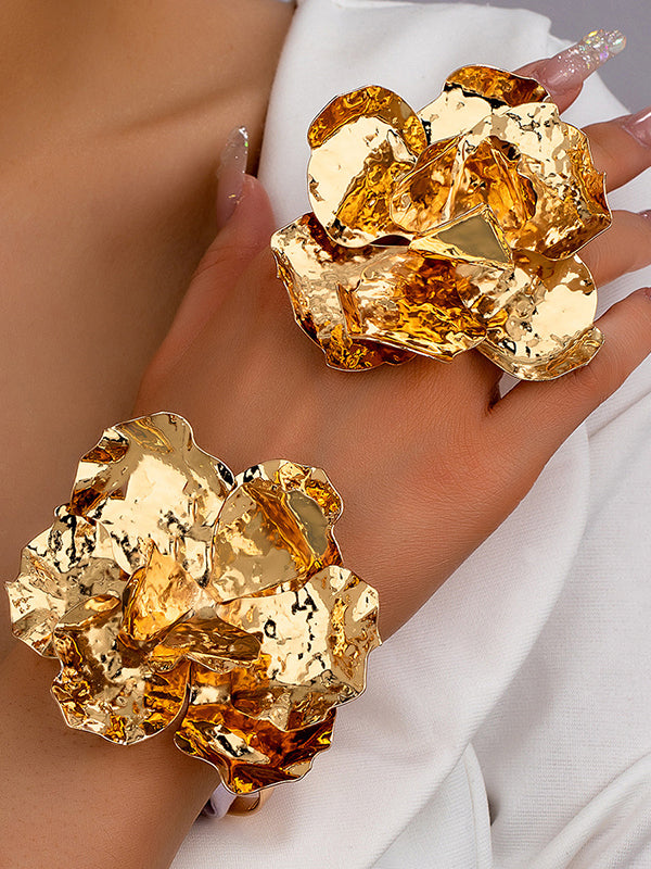 Flower Shape Geometric Shiny Bracelet + Rings Accessories