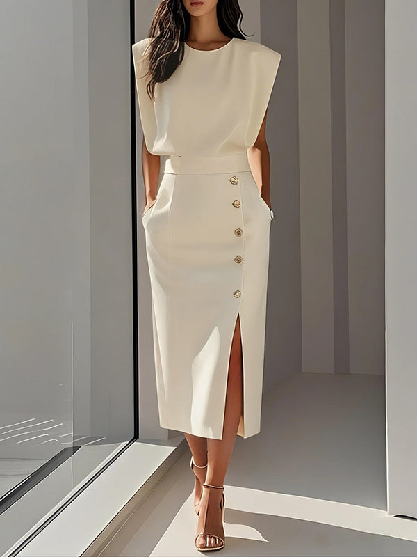 High Waisted Loose Split-Front Split-Joint Skirts