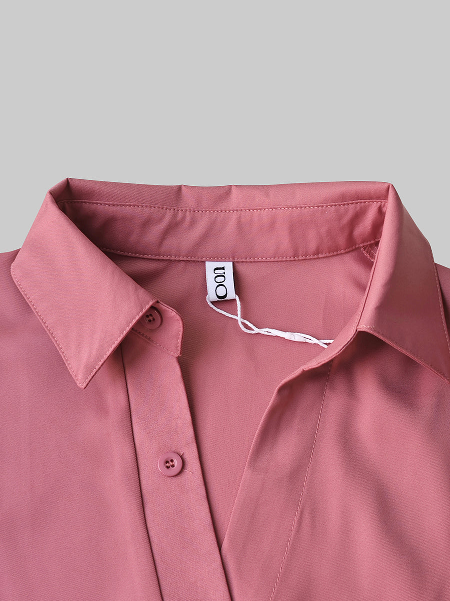 Long Sleeves Wrap Asymmetric Knot Pleated Lapel Blouses&Shirts Tops
