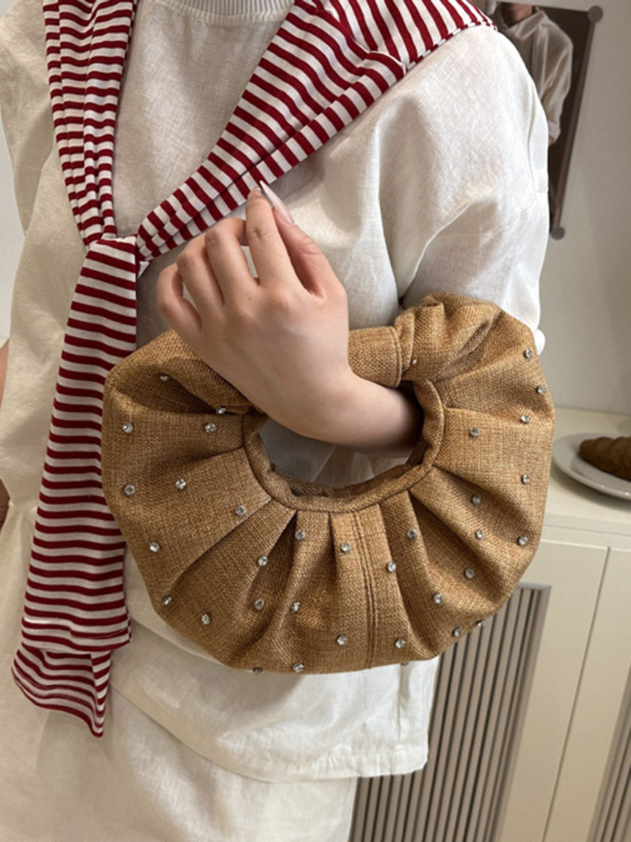 Geometric Pleated Rhine Stones Evening Bags & Clutches