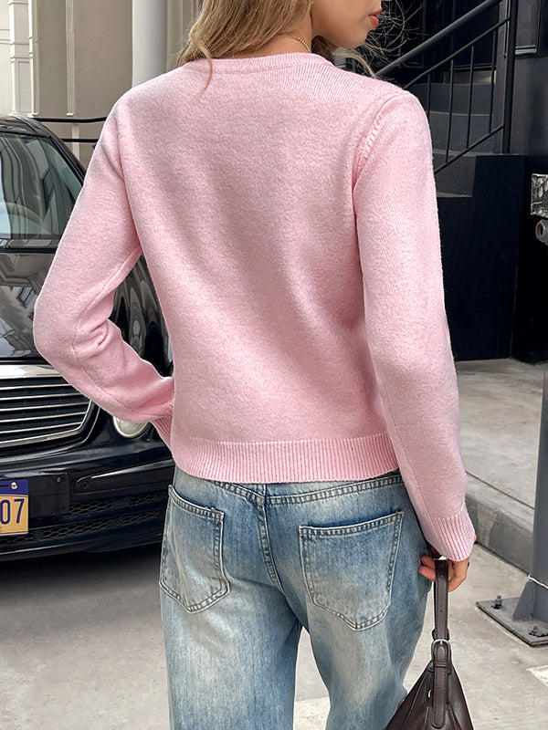 Long Sleeves Solid Color Split-Joint Round-Neck Pullovers Sweater Tops