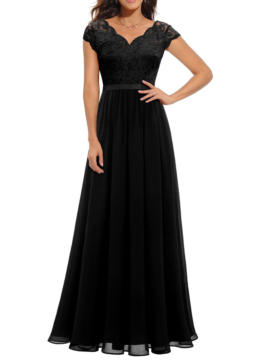 A-Line High Waisted Pleated See-Through Solid Color Split-Joint V-Neck Maxi Dresses