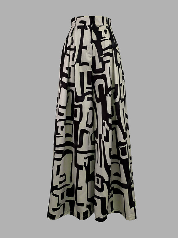 High Waisted Loose Pleated Printed Split-Joint Pants Trousers