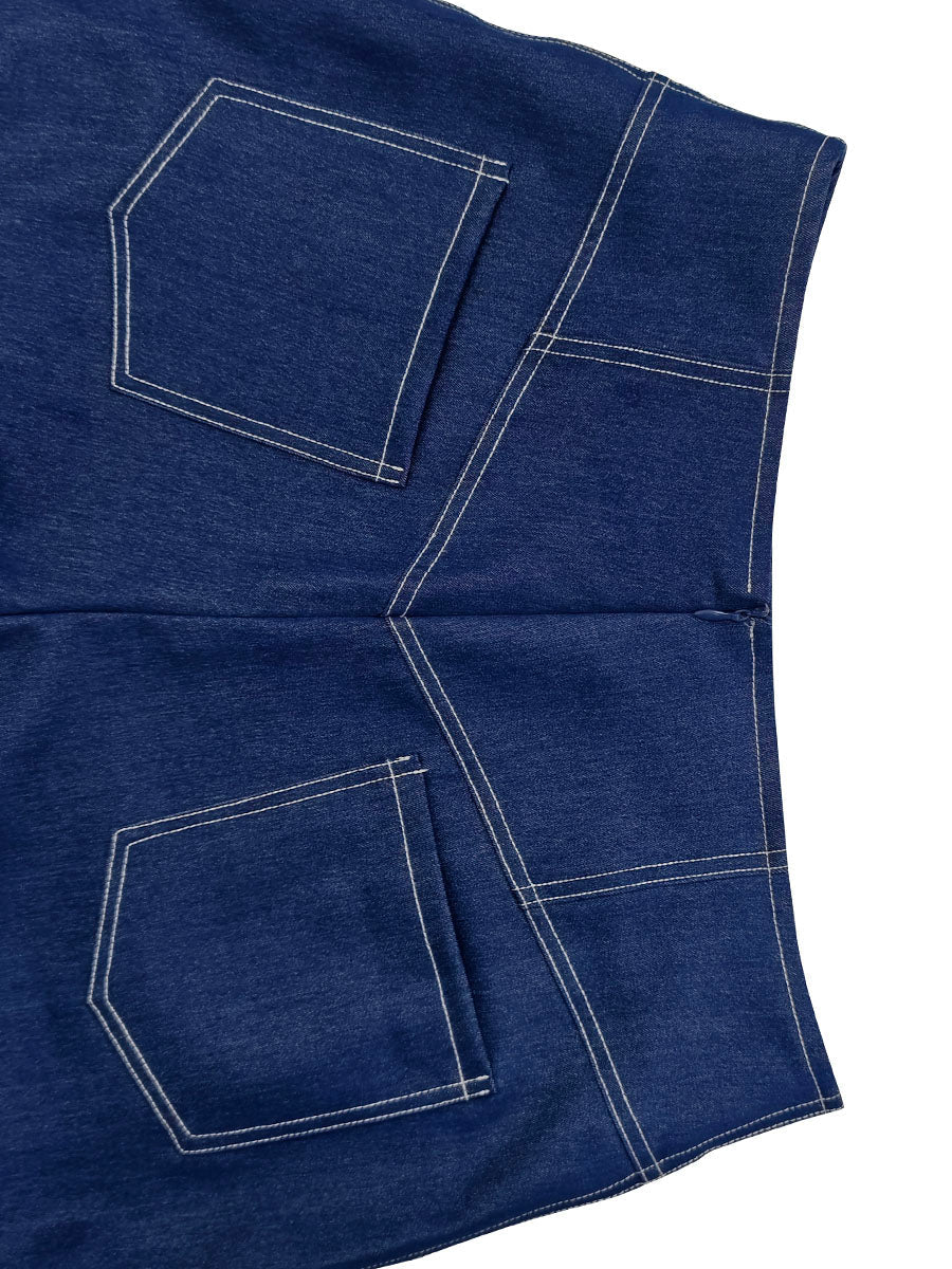 High Waisted Loose Elasticity Pockets Solid Color Zipper Jean Pants Bottoms