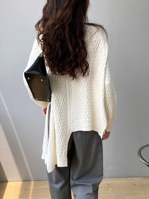 Original Irregular 5 Colors Split-Side Round-Neck Long Sleeves Sweater Top