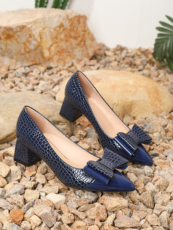 Bowknot Pointed-Toe Shiny Pumps