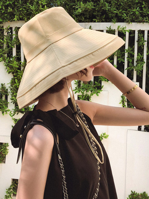 Casual Solid Sun-Protection Large Wide Brim Bucket Hat