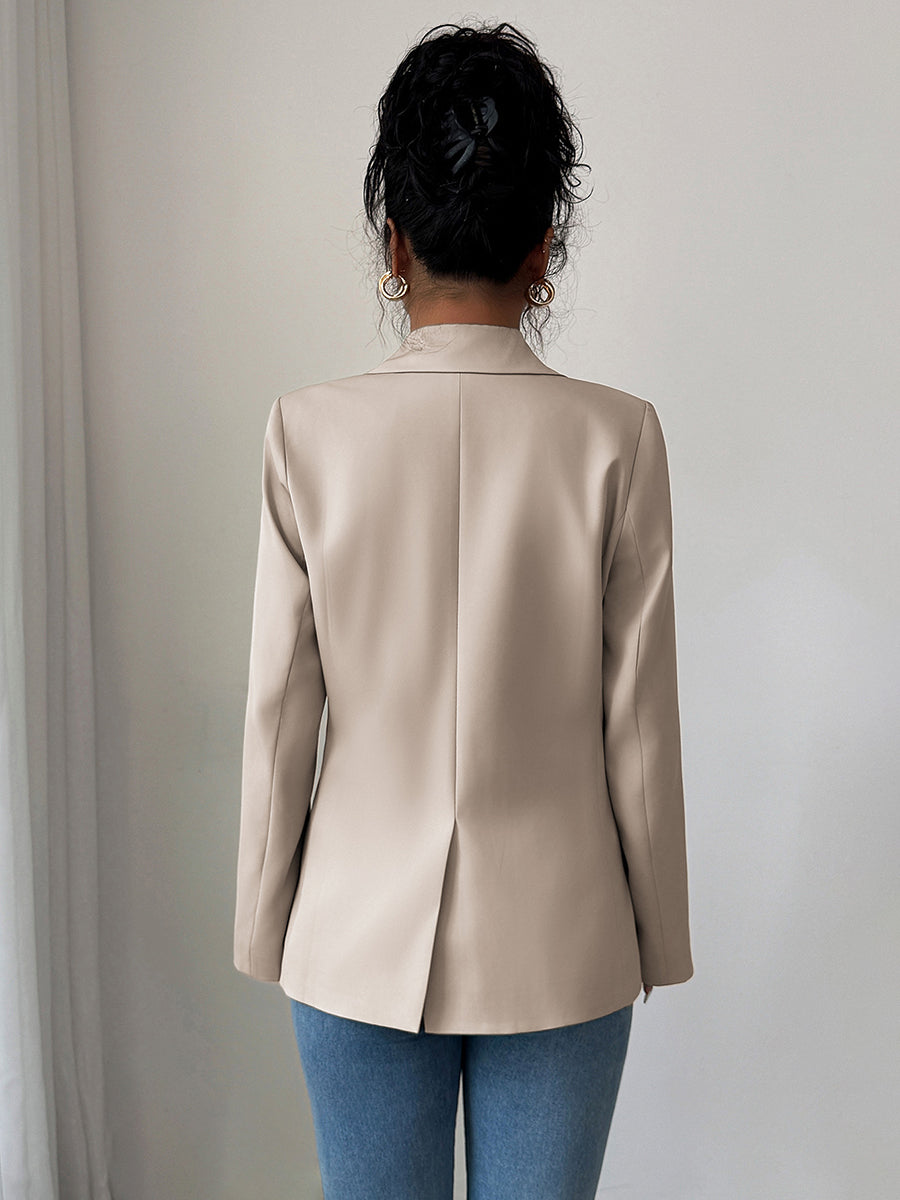 Long Sleeves Loose Buttoned Pockets Solid Color Notched Collar Blazer Outerwear