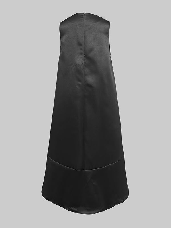High-Low Loose Solid Color Split-Joint Round-Neck Midi Dresses