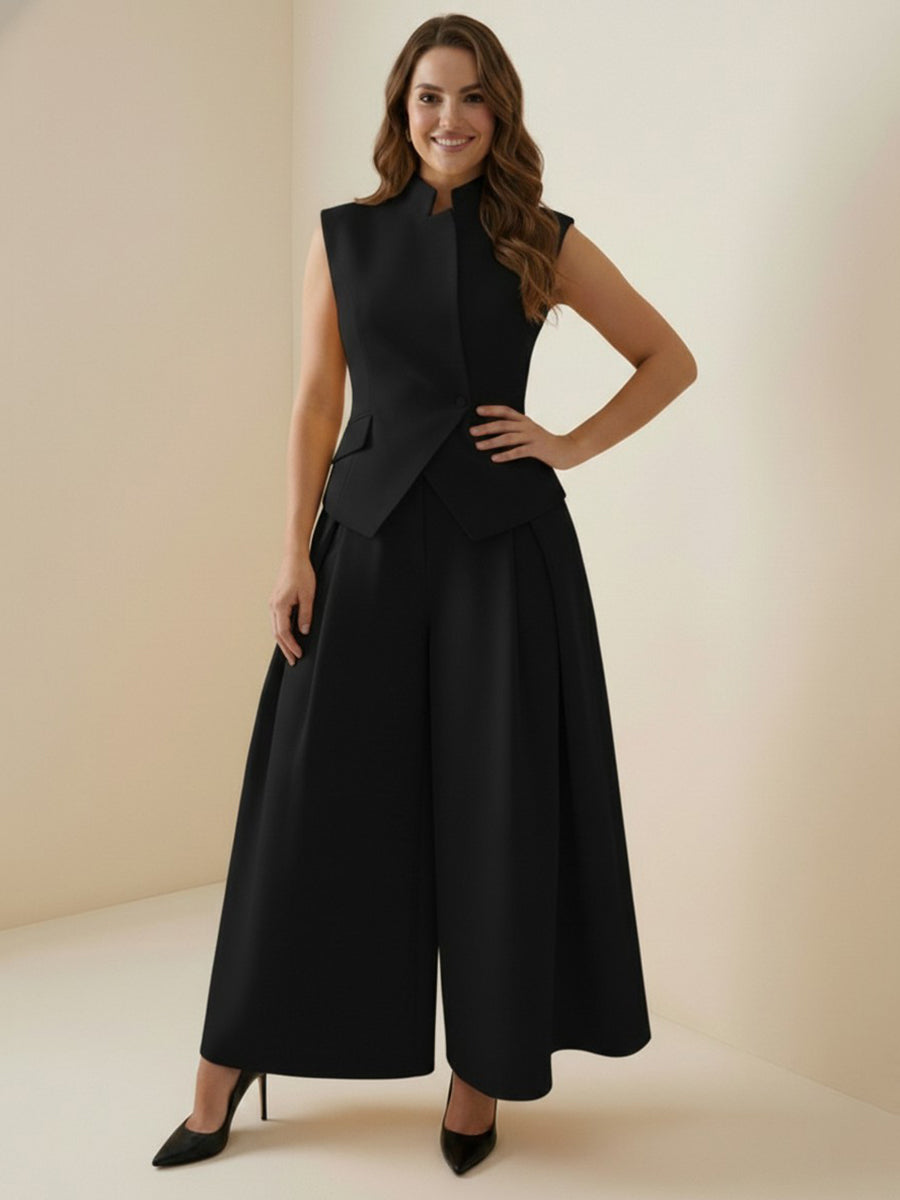 High Waisted Loose Pleated Solid Color Split-Joint Pants