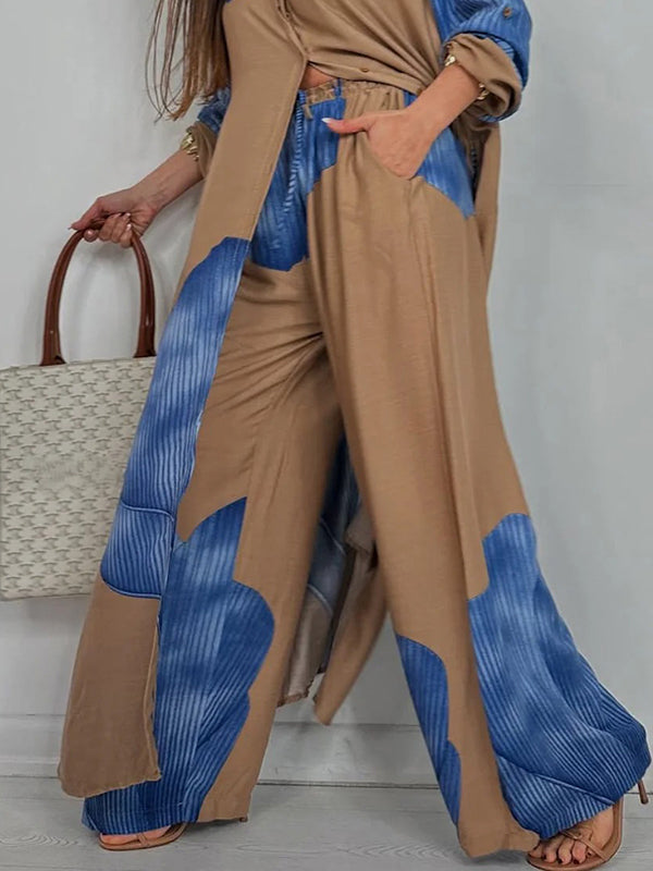 High Waisted Wide Leg Drawstring Elasticity Floral Printed Split-Joint Pants Trousers