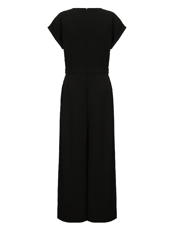 Cap Sleeve Wide Leg Solid Color Jumpsuits