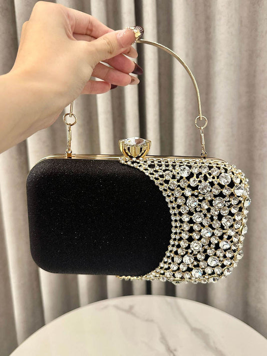 Irregularity Chains Geometric Lock Rhine Stones Shiny Crossbody Bags Evening Bags & Clutches