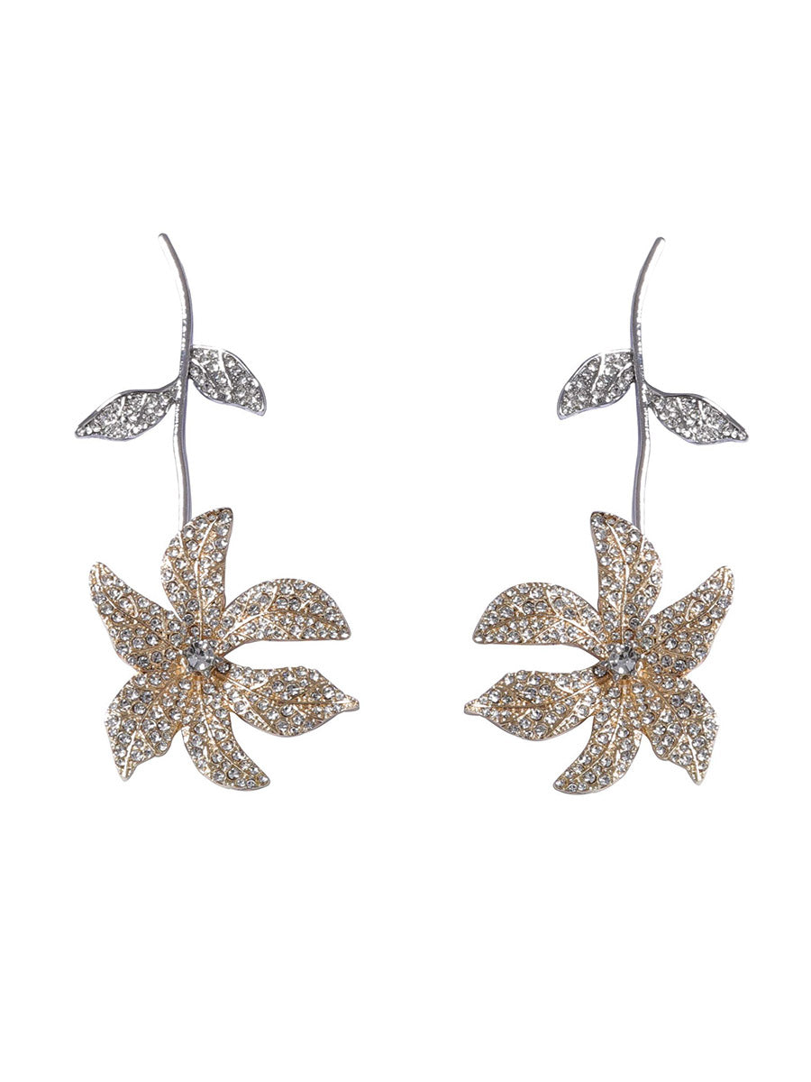 Flower Shape Rhine Stones Shiny Earrings Accessories
